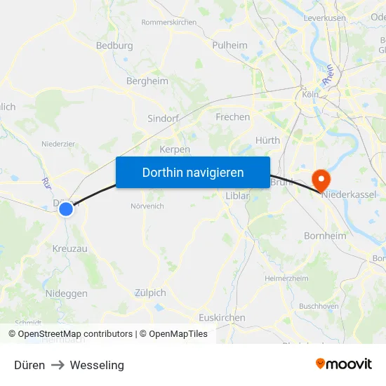 Düren to Wesseling map