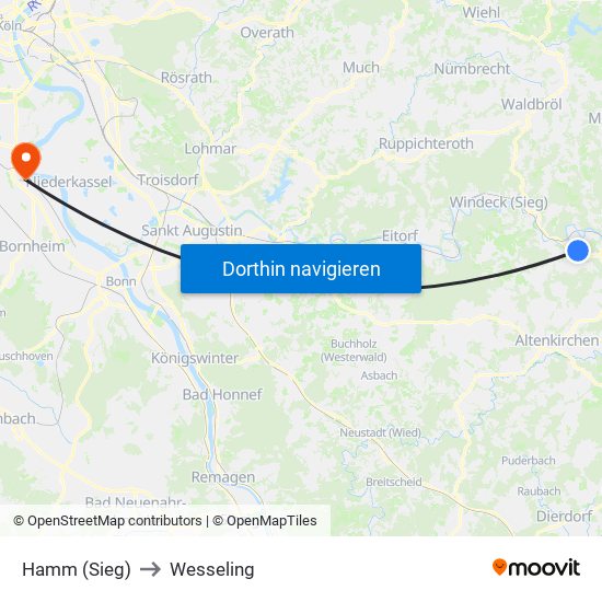 Hamm (Sieg) to Wesseling map