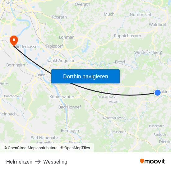 Helmenzen to Wesseling map