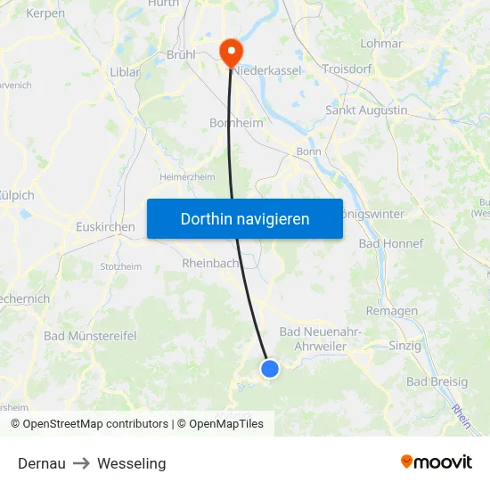 Dernau to Wesseling map