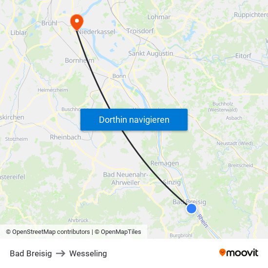 Bad Breisig to Wesseling map