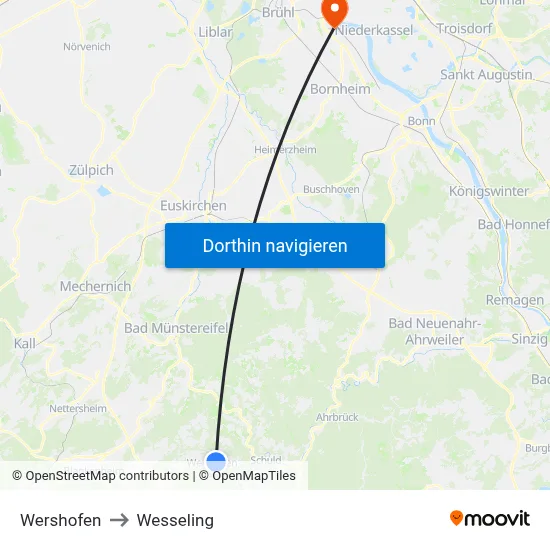 Wershofen to Wesseling map