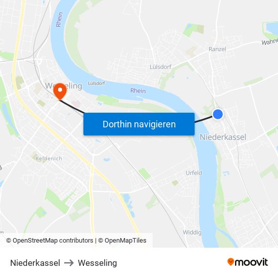 Niederkassel to Wesseling map