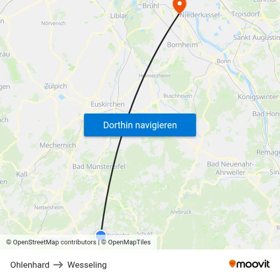 Ohlenhard to Wesseling map