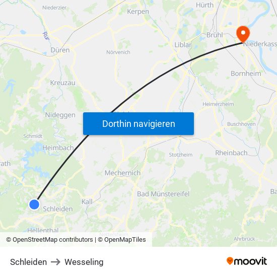 Schleiden to Wesseling map