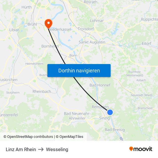 Linz Am Rhein to Wesseling map