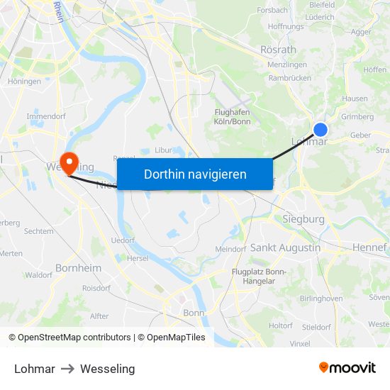 Lohmar to Wesseling map