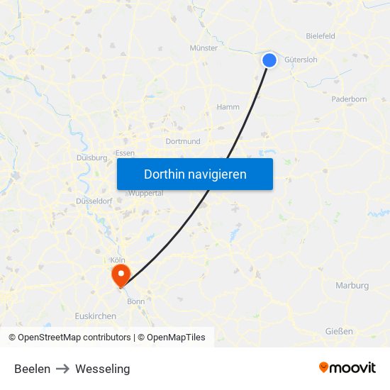 Beelen to Wesseling map