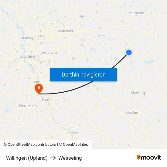 Willingen (Upland) to Wesseling map