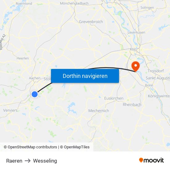 Raeren to Wesseling map