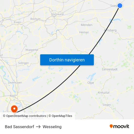 Bad Sassendorf to Wesseling map