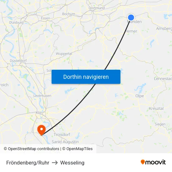 Fröndenberg/Ruhr to Wesseling map