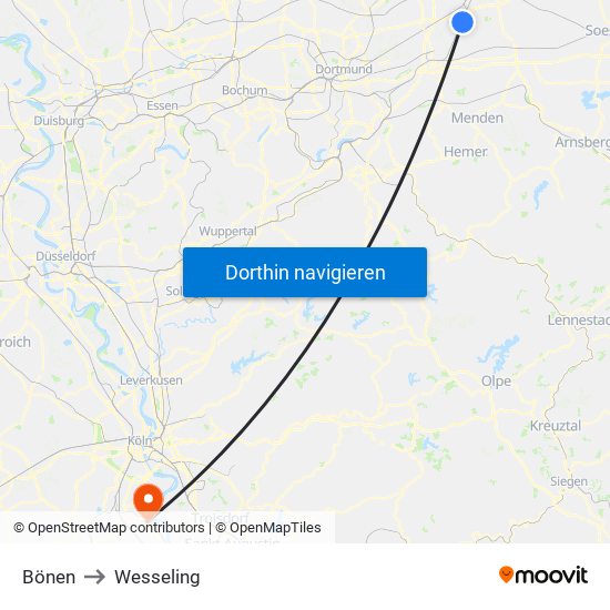 Bönen to Wesseling map