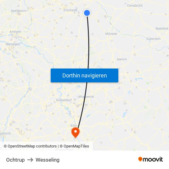 Ochtrup to Wesseling map