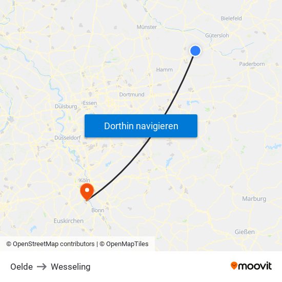 Oelde to Wesseling map