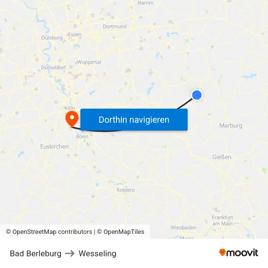 Bad Berleburg to Wesseling map