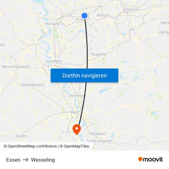 Essen to Wesseling map