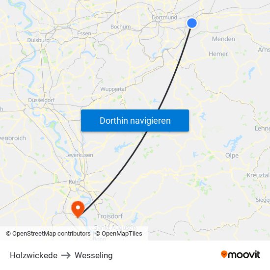 Holzwickede to Wesseling map