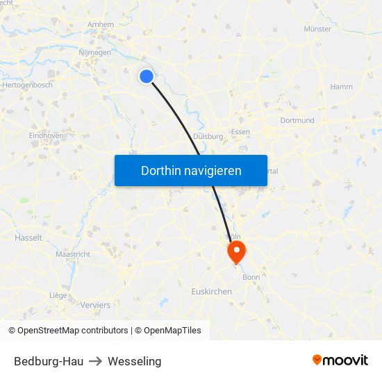 Bedburg-Hau to Wesseling map