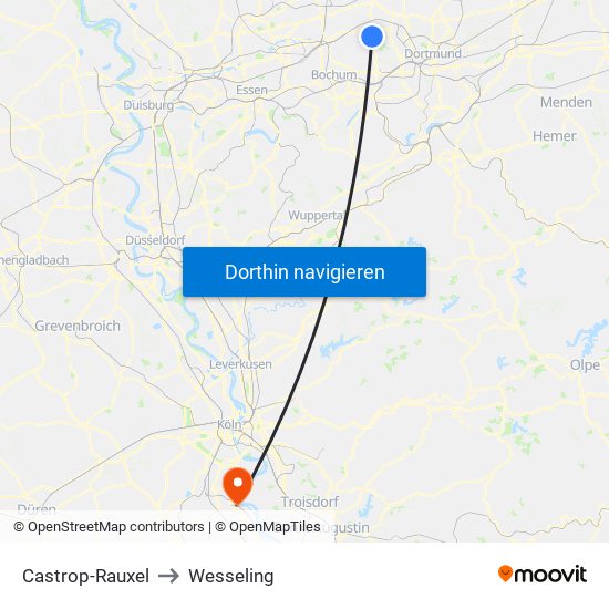 Castrop-Rauxel to Wesseling map