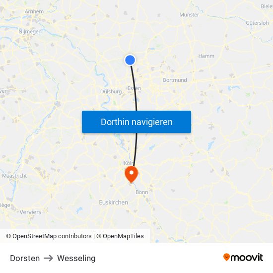 Dorsten to Wesseling map