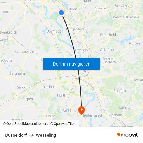 Düsseldorf to Wesseling map
