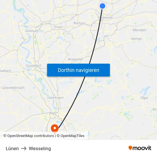 Lünen to Wesseling map