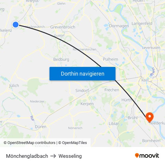 Mönchengladbach to Wesseling map