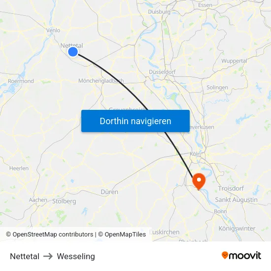 Nettetal to Wesseling map