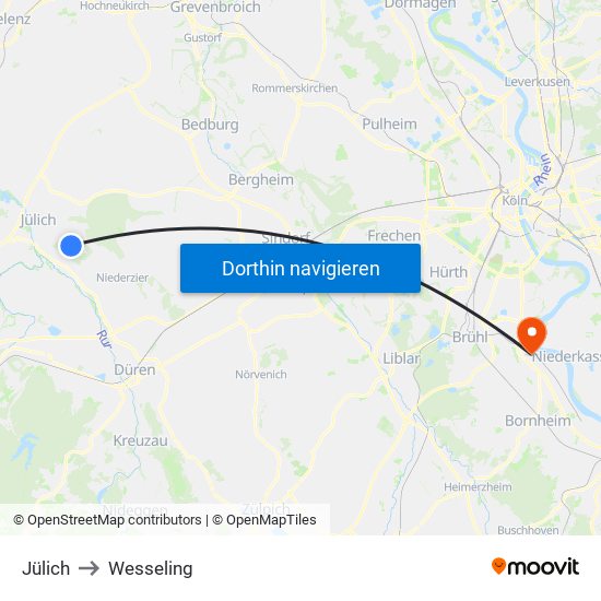 Jülich to Wesseling map