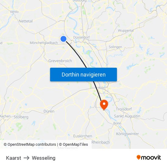 Kaarst to Wesseling map