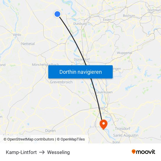 Kamp-Lintfort to Wesseling map