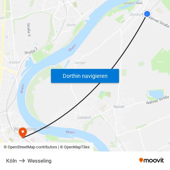 Köln to Wesseling map