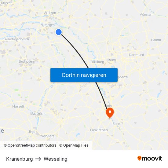 Kranenburg to Wesseling map