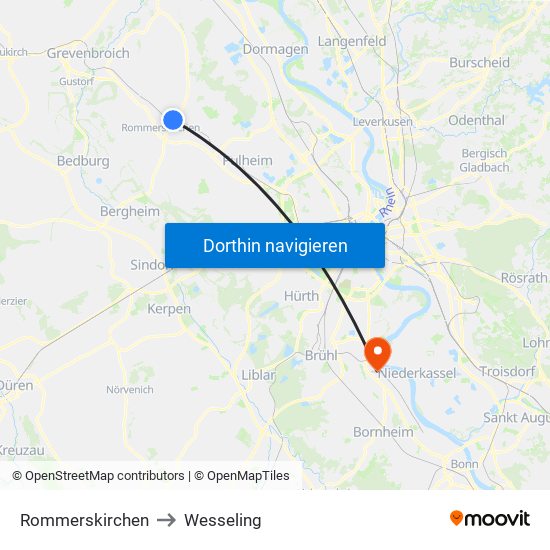 Rommerskirchen to Wesseling map