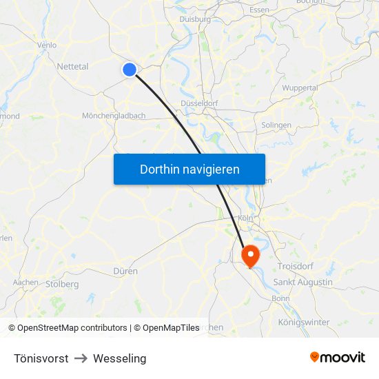 Tönisvorst to Wesseling map