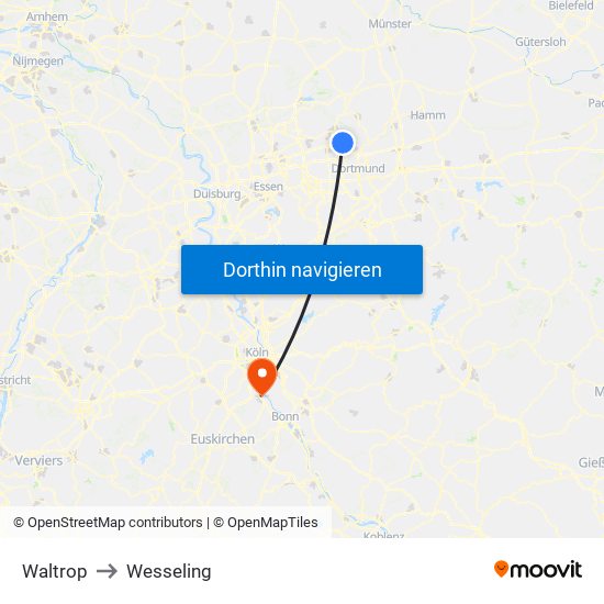 Waltrop to Wesseling map