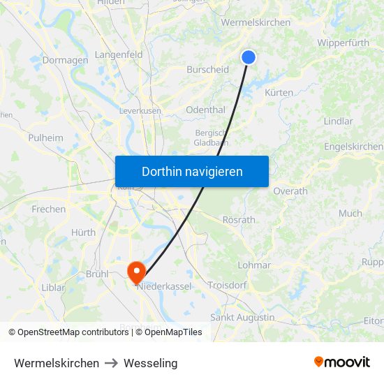 Wermelskirchen to Wesseling map