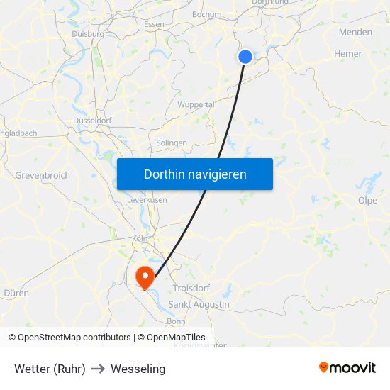 Wetter (Ruhr) to Wesseling map
