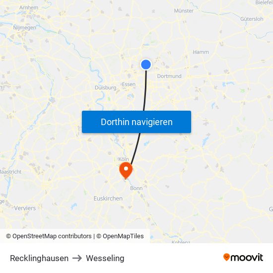 Recklinghausen to Wesseling map