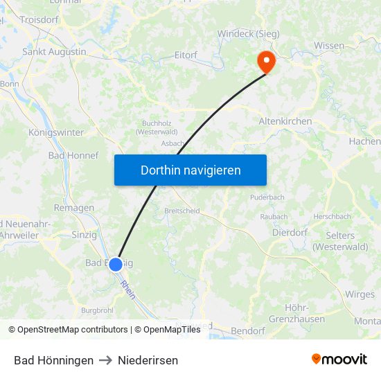 Bad Hönningen to Niederirsen map