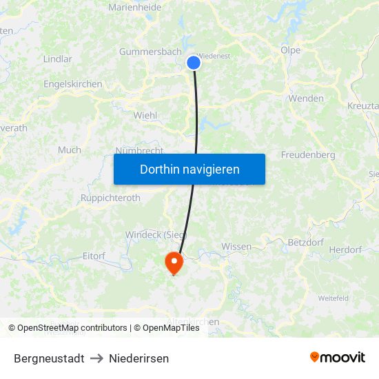 Bergneustadt to Niederirsen map