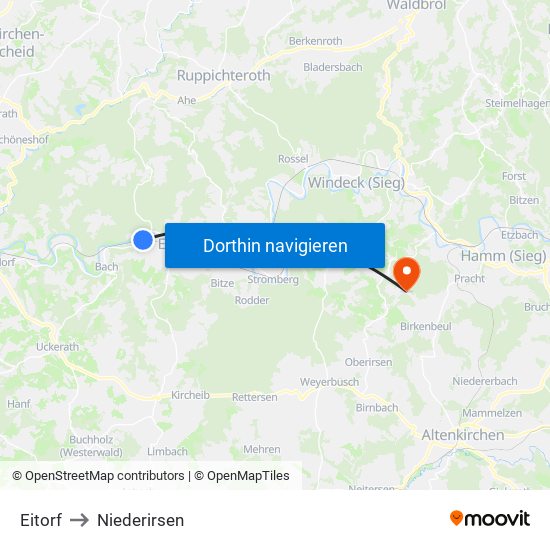 Eitorf to Niederirsen map