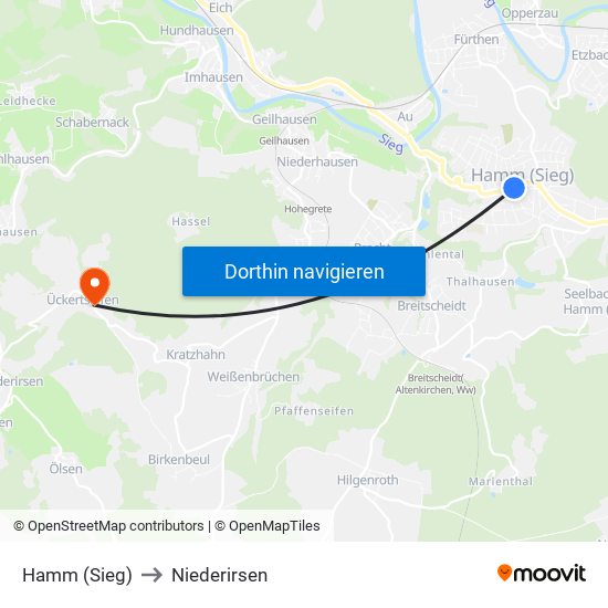 Hamm (Sieg) to Niederirsen map