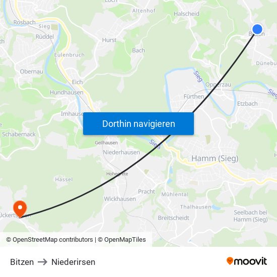 Bitzen to Niederirsen map