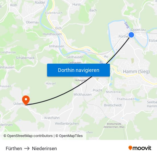 Fürthen to Niederirsen map