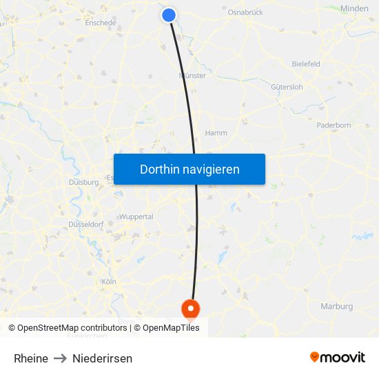 Rheine to Niederirsen map