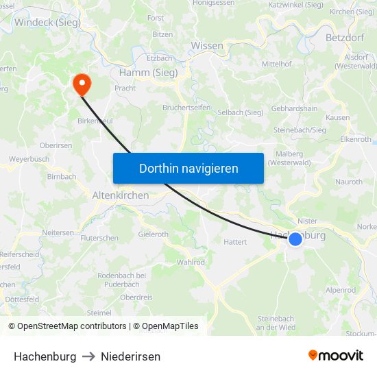 Hachenburg to Niederirsen map