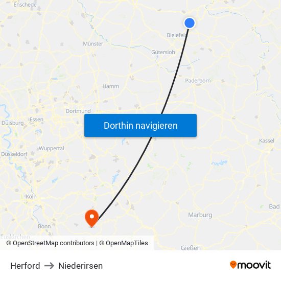 Herford to Niederirsen map