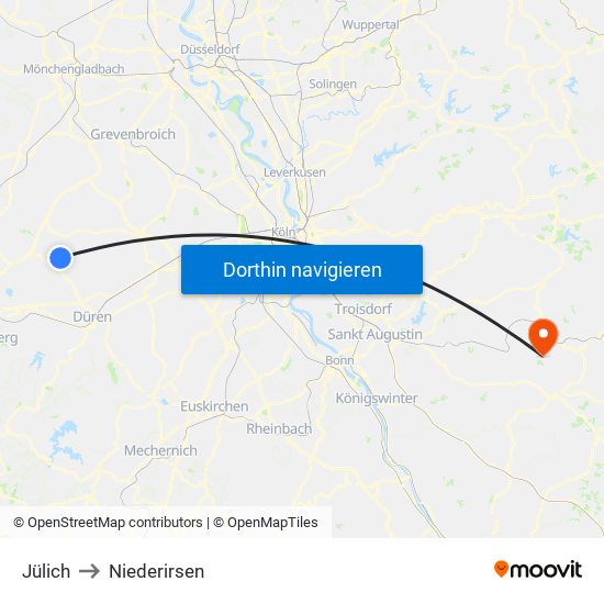 Jülich to Niederirsen map